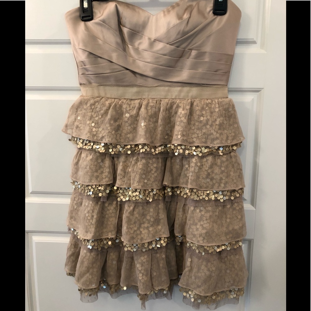 BCBG Gold and Tan Sequin detailed Dress